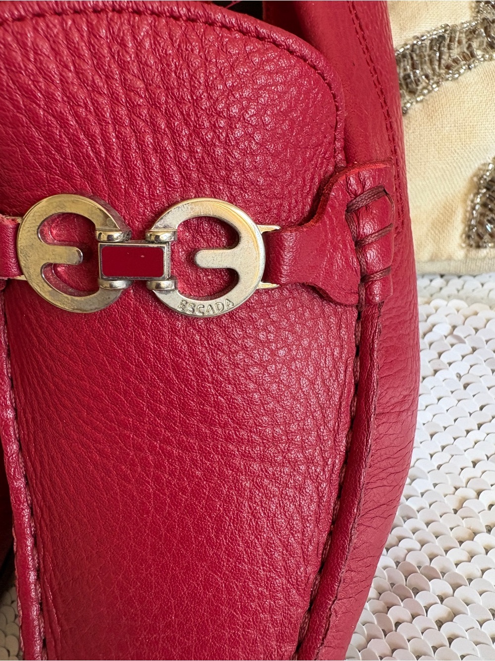 Escada Red Leather Bit-Detail Women’s Loafers - Picture 6 of 8
